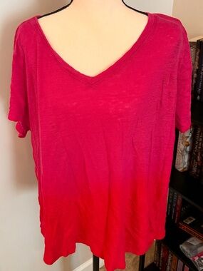 Soft Surroundings Women's V-Neck Short Sleeve Top - Pink